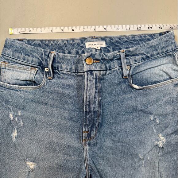 Good American Jeans Distressed Straight Leg Stretch Light Wash Size 8 / 29 - Picture 4 of 6